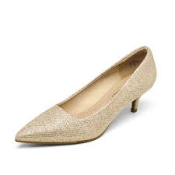 Dream Pairs New! Gold Glitter Pointed Toe Low Heels, Kitten Heels Pumps, Size 11 - Picture 2 of 15